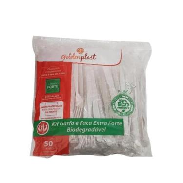 Imagem de Kit de Garfo e Faca Reforçados 17,5cm Branco embalado individualmente 