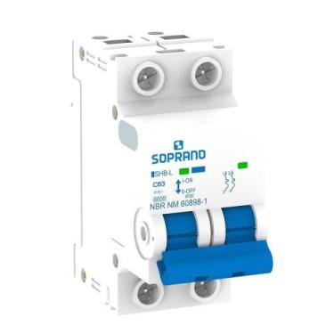 Imagem de Disjuntor Soprano DIN 2P 63A SHB Curva C Cemig Branco