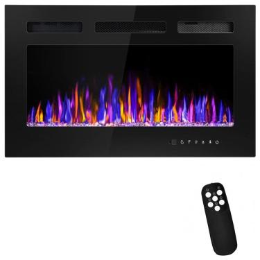 Imagem de Lareira Elétrica de Embutir A43x76L com Controle Remoto e Chamas Multicolorida, 110V, BETELNUT, Preta