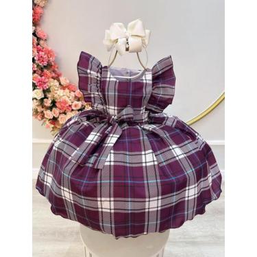 Imagem de Vestido Infantil Xadrez Tartan Vinho Candy Luxo - Baila Nina, 10