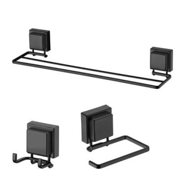 Imagem de kit lavabo banheiro preto fosco ventosa 03 peças Future Porta toalha d