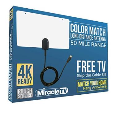 Imagem de MiracleLED antena HDTV de montagem plana para TV com combinação de cores interna, 80 km de alcance, 4 K, pronta para TV