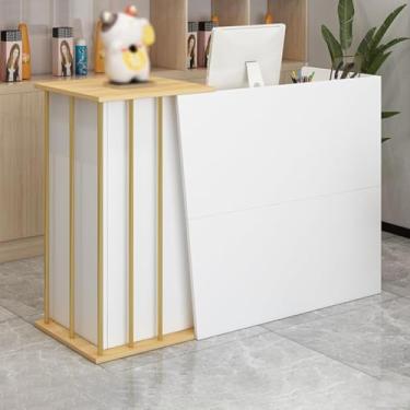Imagem de Balcão de recepção, balcão frontal de 119.4 cm para checkout, balcão de recepção com grande armazenamento com gaveta trancável e mesa de recepção de armário de 1 porta, A1.120 * 40 * 90 cm