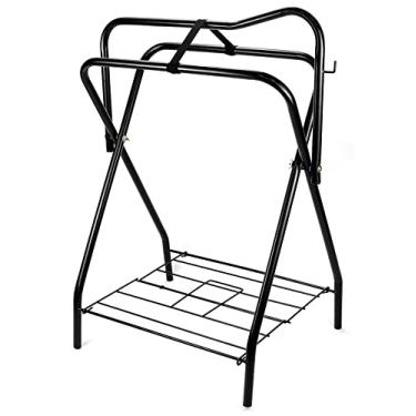 Imagem de QWORK Freestanding Portable Saddle Rack, Heavy Duty Powder Coated Frame Standing Holder, Saddle Strong Tubular Steel, Extra Storage Foldable Wire Chassis