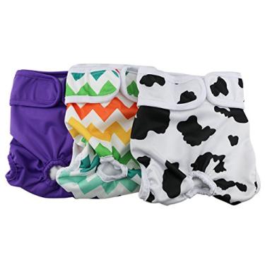 Imagem de Calça de fraldas Hi Sprout feminina para cães com tecido absorvente durável e lavável, Colorful Union, S