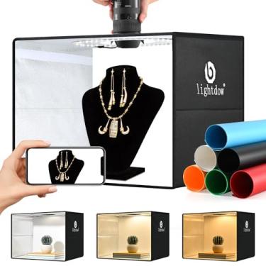 Imagem de Lightdow Caixa de luz de estúdio fotográfico de 40,6 x 30,5 cm x 30,5 cm com 120 LEDs (CRI>95), 6 cenários – Tendas dobráveis portáteis/reguláveis/versáteis para brinquedos/joias/relógios/fotografia
