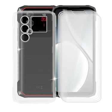 Imagem de AQGGIIXY Pacote com 4 películas de vidro temperado + capa para Doogee Blade 10 Max (16,7 cm), protetor de tela de dureza 9H e capa de silicone macio bumper capas protetoras de TPU transparente -