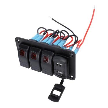 Imagem de Painel de Interruptor Rocker de 3 Gangues 12V / 24V Com Voltímetro Digital e Carregamento Rápido USB 4,8A para Barcos, Carros e Caminhões (Luz Vermelha)