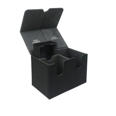 Imagem de Caixa de deck de couro premium AEGIS GUARDIAN 150+ porta-cartões com 1 bandeja TCG Commander Deck Twin Flip Deck Game Box para cartas com mangas Baralho Caixa de cartas para TCG MTG livre de PVC, preta