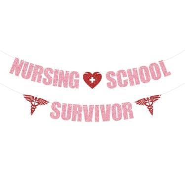 Imagem de Faixa de sobrevivente da escola de enfermagem, decoração de graduação da escola de enfermagem Class of 2025, faixa de parabéns futura, decoração de festa de formatura de escola de enfermagem, glitter