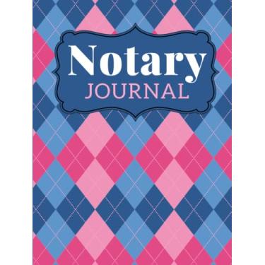 Imagem de Hardcover Notary Journal: 8.5x11 Large Notarial Logbook/With 200 Numbered Pages - Two Records Logs Per Page / 400 Records/Pink Blue Diamond Argyle Pattern/Ledger Book Gift For Signing Agents