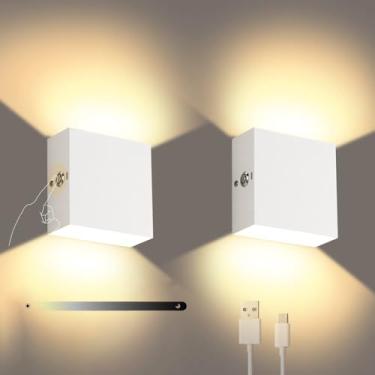 Imagem de Luminária de parede LED alimentada por bateria, arandela recarregável por USB, luzes de parede sem fio reguláveis por toque, magnéticas, modernas para ambientes internos, para sala de estar,
