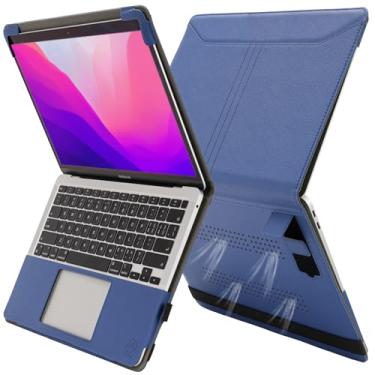 Imagem de TYTX Capa para MacBook Pro de 13 polegadas, capa de couro PU para laptop com aberturas e função de suporte, azul