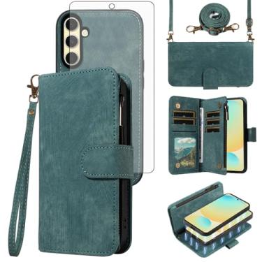 Imagem de Asuwish Capa de telefone para Samsung Galaxy S24 FE 5G carteira magnética destacável com protetor de tela de vidro temperado alça transversal alça de cartão slot S 24 EF S24FE 24S mulheres meninas