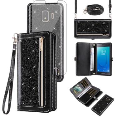 Imagem de Asuwish Capa de telefone para Samsung Galaxy J2 Pure J2 Core 2018 2020 J 2 Dash 2J Shine 2019 capa carteira celular com zíper com alça protetora de tela Bling J2Core J2Dash J2Pure J2Shine SM-J260A