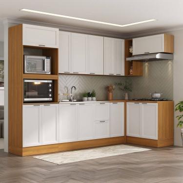 Imagem de Cozinha Compacta 7 Peças 3 Aéreos 3 Balcões 1 Paneleiro Torre Quente Soho Cabecasa Madeiramadeira Freijó/Branco