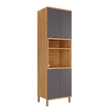 Imagem de Paneleiro 70cm com 4 Portas e Espaço para Micro-ondas 100% Mdf Noruega Espresso Móveis Amêndoa/Cinza