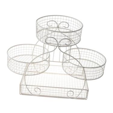 Imagem de SiaBiced Cesto de arame de camadas suporte de cesta de pão vegetal Pão de frutas para cebola de pão, Branco