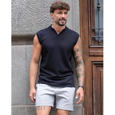 Imagem de Camiseta regata masculina machão tricot premium texturizada gola v - L