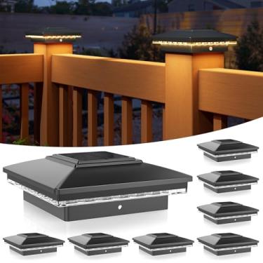 Imagem de APONUO Luzes solares, poste de cerca, luzes solares brancas quentes, luzes de poste solares ao ar livre, à prova d'água, jardim, pátio, quintal, luzes para cerca, 10 x 10 cm, ligar/desligar