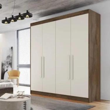 Imagem de Guarda Roupa Solteiro 4 Portas 3 Gavetas Nantes Braúna/Off White Móvei