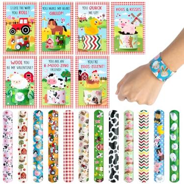 Imagem de Haooryx Presentes De Troca De Dia Dos Namorados A Granel - Pacote Com 28 Pulseiras De Tapa De Animais De Fazenda Para O Dia Dos Namorados, Cartões De Felicitações Inspirados, Atividade De Prêmio Par