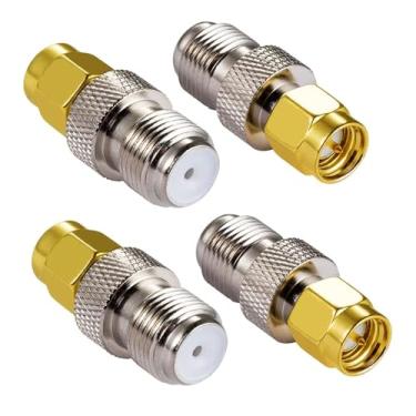 Imagem de CORONIR 4 peças Conector de cabo coaxial SMA para F conector coaxial F fêmea para SMA macho adaptador para dispositivos de antena sem fio LAN LMR cabo coaxial RF rádios antena externa