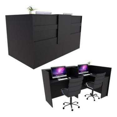 Imagem de Balcão Recepção Caixa em L 206cm Preto - Linha Premium 1.1 - Marcenari