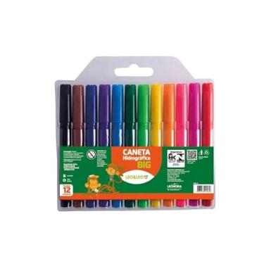 Imagem de Estojo Canetinha Hidrográfica Jumbo Ponta 5.5mm com 12 Cores - Canetinha Hidrográfica Big Escolar
