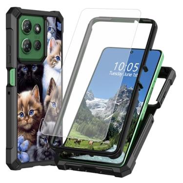 Imagem de DIGTIALL Capa para Motorola Moto G 5G 2025 com protetor de tela de vidro temperado para Moto G 5G 2025 camada dupla resistente à prova de choque capa protetora para Moto G 5G 2025, gato fofo