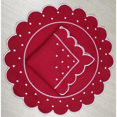 Imagem de Jogo Americano Sousplat Bordado 6 Lugares  - Vermelho Poá - ENXOVAIS S