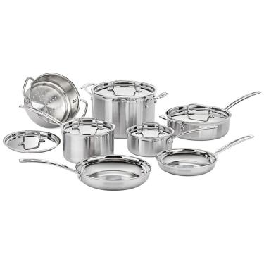 Imagem de Conjunto de Panelas e Frigideiras com Camada Tripla Antiaderentes 12 Peças, Aço Inoxidável, CUISINART MCP 12N, Prateado