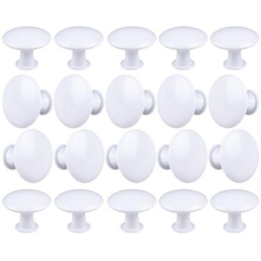 Imagem de HUGOLEM Pacote com 20 maçanetas brancas redondas de verniz branco para armário de cozinha puxadores de gaveta puxadores de cômoda com 20 parafusos para ferragens de porta de gaveta de banheiro