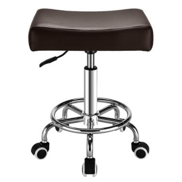 Imagem de Banqueta quadrada para salão de beleza – capacidade de peso de 136 kg, banco giratório ajustável com roda, banquinho de corte confortável de poliuretano para salão de beleza, tatuagem, estilista