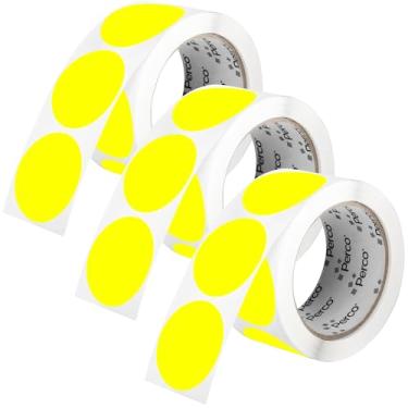 Imagem de Perco Etiquetas adesivas fluorescentes amarelas redondas de 5 cm - Pacote com vários rolos (3 rolos, 500 etiquetas cada) - Adesivo permanente, cores vibrantes, fixação forte - perfurado para fácil uso