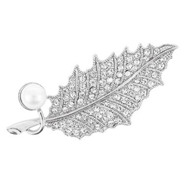 Imagem de Touchstone New Indian Bollywood Masterly Handcrafted Pretty Leafy Charm Pérolas Sintéticas Branco Strass Diamante Aparência Designer Joia Broche em Prata e Tom Dourado para Mulheres.