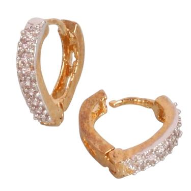 Imagem de Novo! Touchstone Indian Bollywood Fashion feito à mão fabuloso estilo cravejado diamante aparência zircônia cúbica CZs designer elegante brincos leves em dois tons para mulheres., Sem pedra preciosa