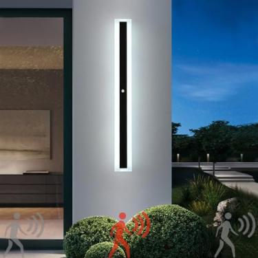 Imagem de Luminária de parede para jardim ao ar livre com sensor de movimento Luminária de parede interna LED preta Longa arandela Exterior IP67 à prova d'água Moderna Luz branca quente para varanda e