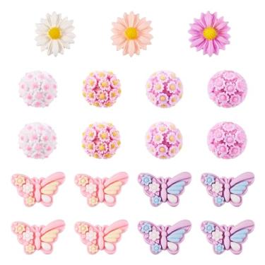 Imagem de Spritewelry 33 peças de contas de resina, berloques, flores, contas de argila de polímero, borboleta, costas planas, cabochão de resina, contas de margarida para grampo de cabelo, artesanato