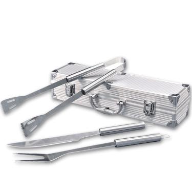 Imagem de Kit Churrasco 3 Peças Aço Inox Na Maleta Faca + Pegador - Art House