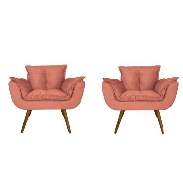 Imagem de Combo 2 Poltronas Decorativa Estofada Para Sala Comercial Opala Suede Coral - dl decor