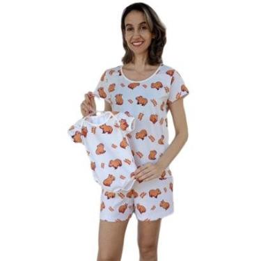Imagem de Pijama Adulto e Body de Bebê Estampa Capivara Kit Mãe e Filho-Feminino