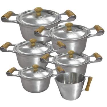 Imagem de Jogo de Panelas Alumínio Batido Fundido 6 Peças Polida Grossa com Tamp