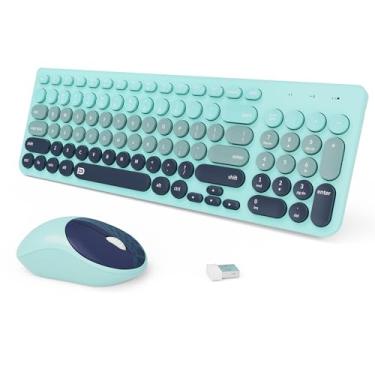Imagem de Combo de teclado e mouse sem fio, teclado redondo colorido de 2,4 GHz para escritório, computador, desktops, laptop (96 teclas azul índigo)