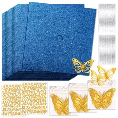 Imagem de Kit de decoração de boné de formatura, 15 peças de papel de construção de cartolina com glitter para boné de graduação com 3 pacotes de adesivos de borboleta, 2 folhas de adesivos de strass, 2 folhas