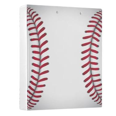 Imagem de Fichário redondo com estampa de listras vermelhas e brancas de beisebol, 3 cm, softball, esportes, 3 anéis, para escritório, escola, material de trabalho, pasta de arquivos, capacidade para 200 folhas