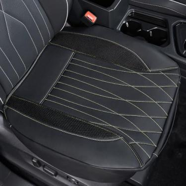 Imagem de COLINOO Capa de assento frontal de carro de couro de luxo à prova d'água, capa de assento de veículo com ajuste universal, linha preta e verde