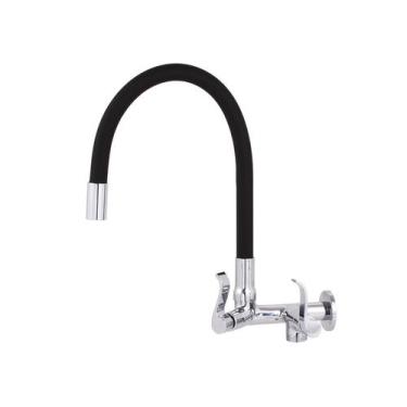 Imagem de Torneira de Parede Flexível Preto Para Cozinha com Saída 3/4 para Máqu