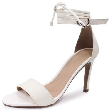 Imagem de Sandália Re&Ton Salto Fino Brilho Amarração Feminina FN14 (Branco, BR, Adulto, Numérico, 34)