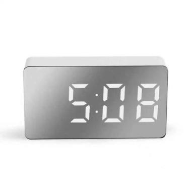 Imagem de Relógio De Mesa Espelhado LED Branco USB Alarme Snooze Display Night L